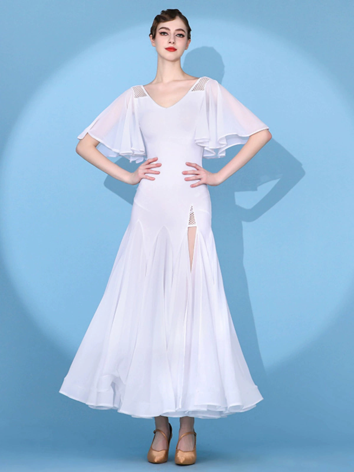 Flying sleeve red black white ballroom dance dress for women girls side slit modern waltz tango foxtrot smooth waltz practice gown – Moderndancedress.com Flying sleeve red black white ballroom dance dress for women girls side slit modern waltz tango foxtrot smooth waltz practice gown – Moderndancedress.com
