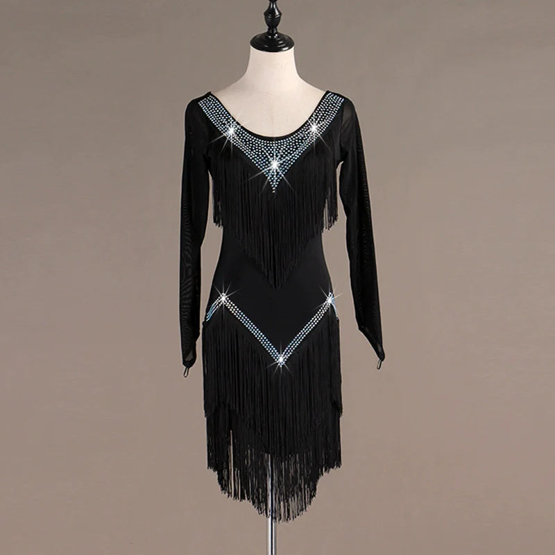 Latin Dance Dresses Women's Training / Performance Spandex / Tulle Tassel / Crystals / Rhinestones Sleeveless High Dress - Moderndancedress.com