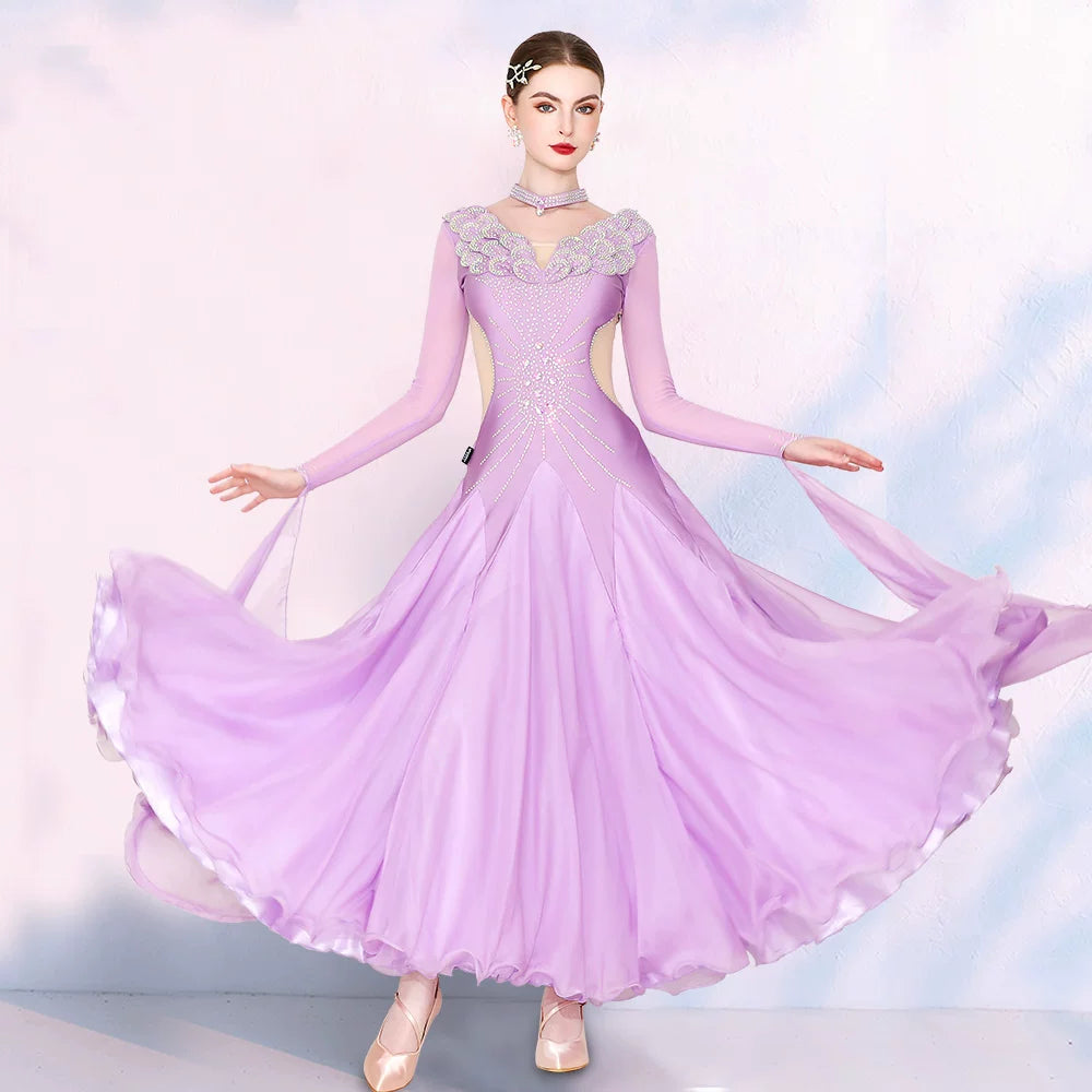 Lavender Ballroom Dance Dress - Waltz Foxtrot Competition Gown