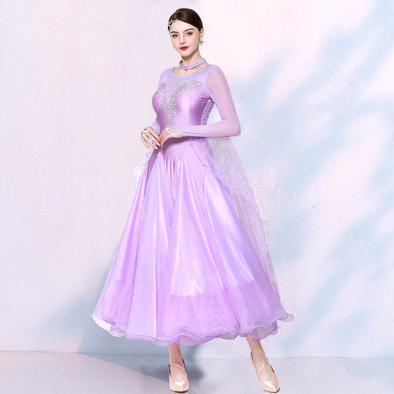 Turquoise Yellow Competition Ballroom Dance Dresses for Women Girls Waltz Tango Rhythm National Dance Gown - Moderndancedress.com