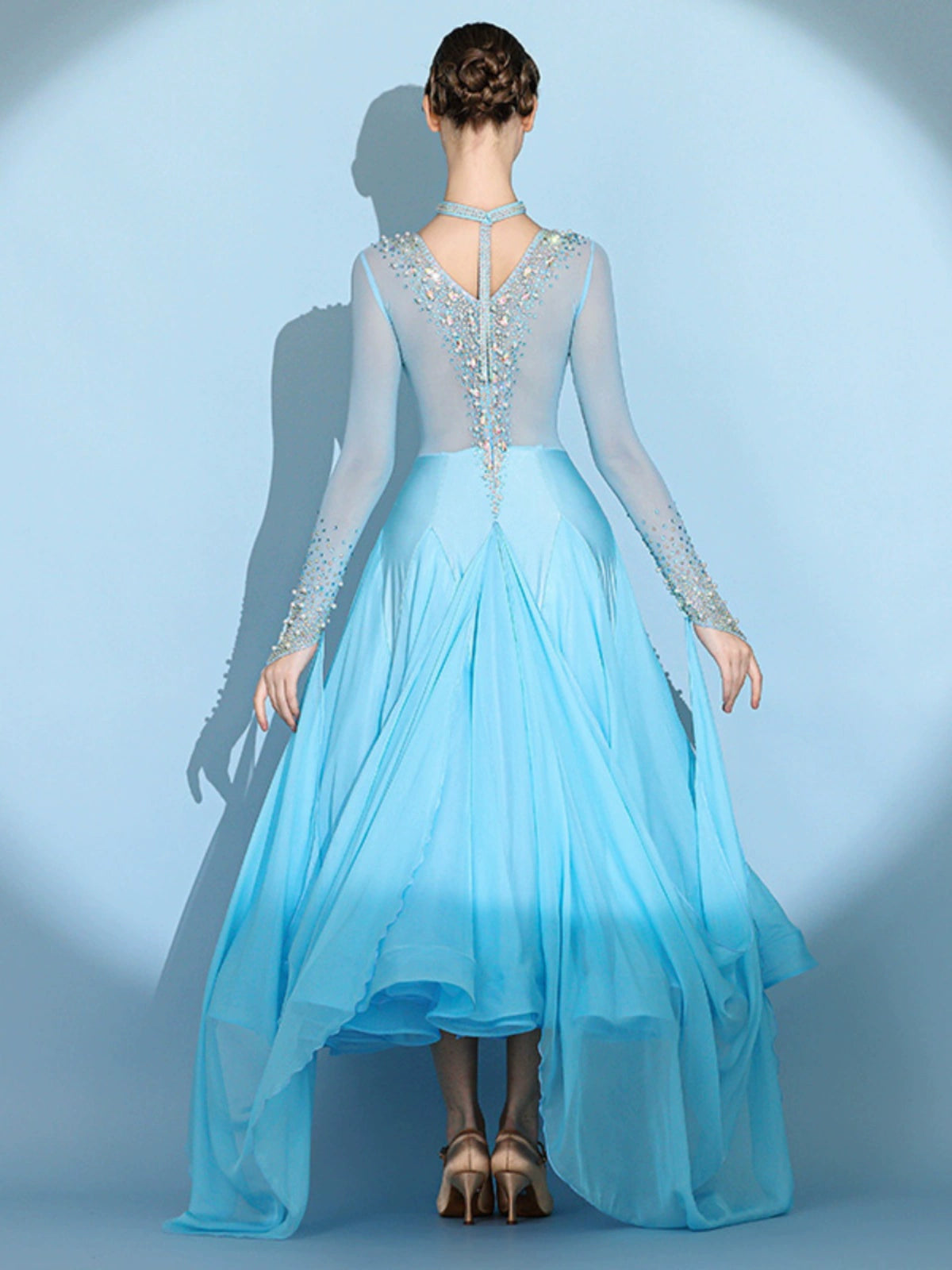 Custom size blue gemstones ballroom competition dresses for women girls children waltz tango foxtrot senior dance performance gown - Moderndancedress.com