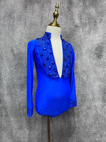 Custom Size Royal Blue Competition Latin Ballroom Dance Shrits for Boys Kids Children Salsa Waltz Latin Performance Gemstones Top - Moderndancedress.com