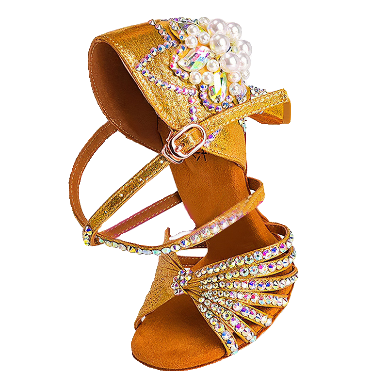 Competition Bronze Silver Sparkling Latin Dance Shoes for Women Girls Kids Competition Salsa Rumba Cha Cha Jive Performance Sandals Soft Soles Indoor Style - Moderndancedress.com