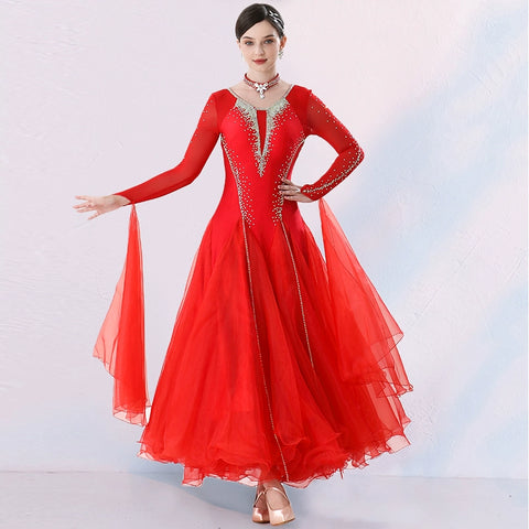 Red Rhinestones Ballroom Dance Dresses for Women Girls Royal Blue  Black Waltz Tango Ballroom Dance Skirt Professional Modern Dance Costumes - Moderndancedress.com