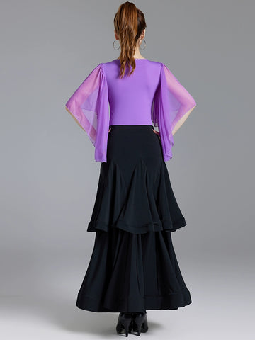 Red Purple Blue Ballroom Dance Dresses for Women Girls Waltz National Standard Social Dance Long Gown Flare Sleeves - Moderndancedress.com