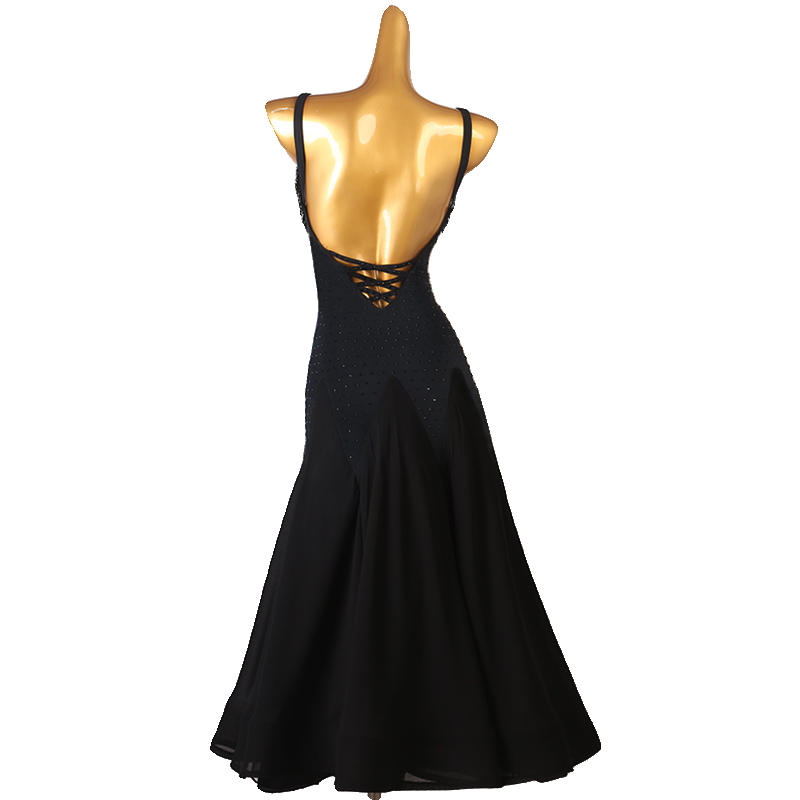 Black diamond tassels competition ballroom dance dresses for women girls High-end tube bead modern waltz tango dance performance clothes - Moderndancedress.com