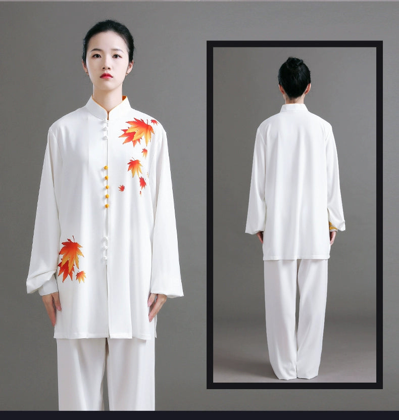 Chinese kung fu Tai Chi Clothing for unisex Leaf Printing martial art wushu competition uniforms Baduanjin Wushu Performance clothes - Moderndancedress.com