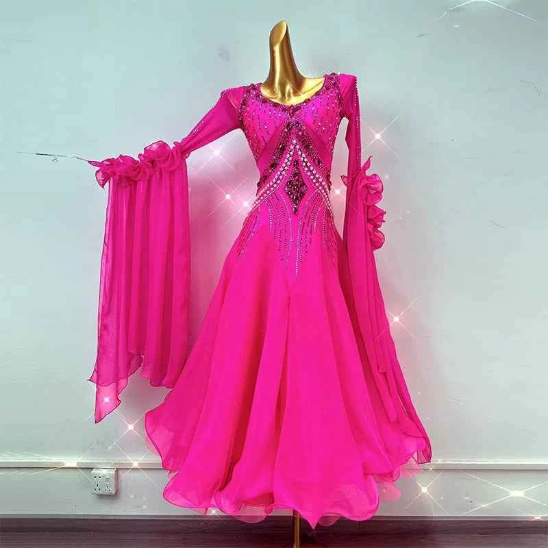 Customized Size Competition Ballroom Dance Dresses for Women Girls Waltz Tango Performance Long Gown