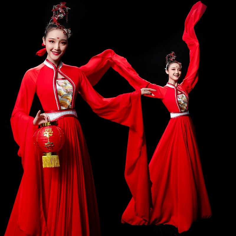 Chinese Folk Dance Costume Watersleeve Dance Dress Classical Dance Performance Dress Ancient Female Style Modern Chinese Style Wei Dance Dress Adults