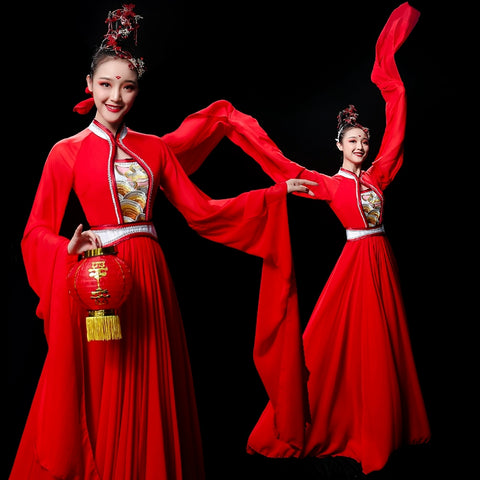 Chinese Folk Dance Costume Watersleeve Dance Dress Classical Dance Performance Dress Ancient Female Style Modern Chinese Style Wei Dance Dress Adults - 