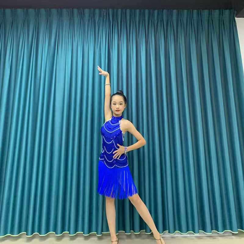 Custom Size Royal Blue Fringe Competition Latin Dance Dresses for Women Girls Salsa Rumba Chacha Art Test Dance Wear