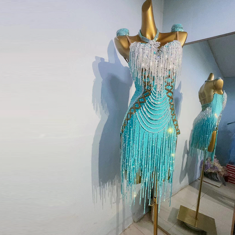 Custom Size Turquoise Bling Fringe Competition Latin Dance Dresses for Girls Women Professional Art Examination Latin Salsa Chacha Dance Costumes Moderndancedress.com Custom Size Turquoise Bling Fringe Competition Latin Dance Dresses for Girls Women Professional Art Examination Latin Salsa Chacha Dance Costumes Moderndancedress.com