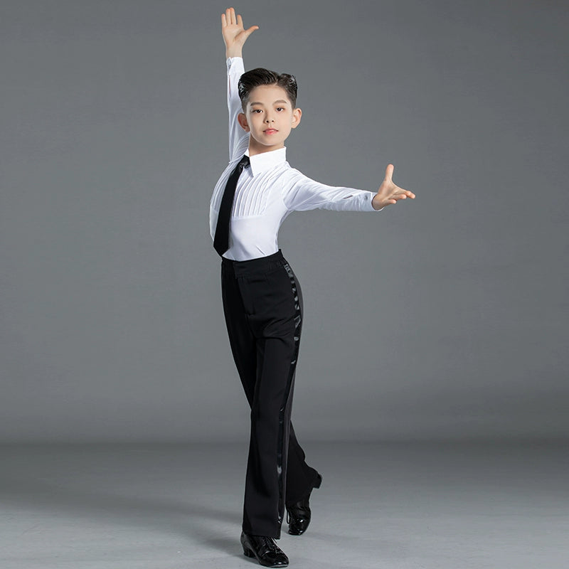Boys Latin Ballroom Dance Shirts and Pants Juvenile Modern Salsa Tango Perfomance Clothing for Kids - Moderndancedress.com