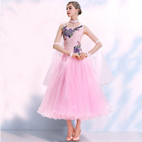 Modern ballroom competition dance dresses for women girls pink blue yellow big swing skirt national tango foxtrot waltz performance clothes - Moderndancedress.com