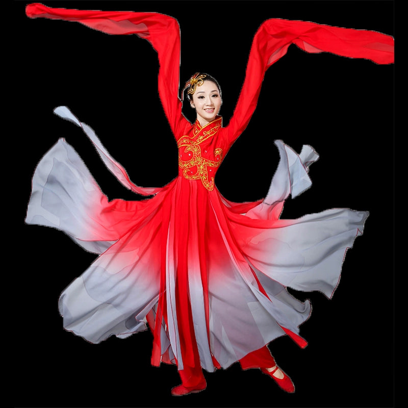 Hanfu Chinese Folk Water Sleeve Dance Costume Classical Dance Costume Chinese Wind Drop Sleeve Shui Yue Luo Shen Jinghong Dance Costume - Moderndancedress.com