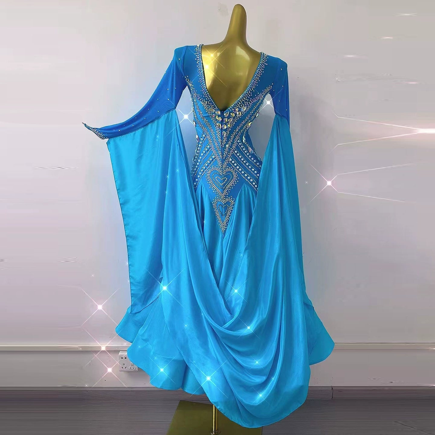 Custom Size Turquoise Competition Ballroom Dance Dresses for Women Girls Waltz Tango Rhyhm Dance Long Gown