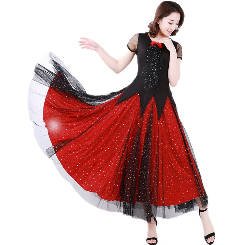 Women's Ballroom Dance Dresses Short-sleeved modern dress national standard performance dress Waltz dress - Moderndancedress.com
