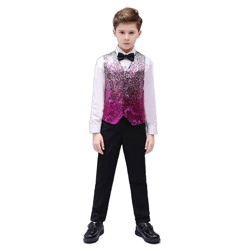 Boys Jazz Dance Costumes Colorful gradient sequins waistcoat boy stage presenter recitation performance horse clip children walk show suit - Moderndancedress.com