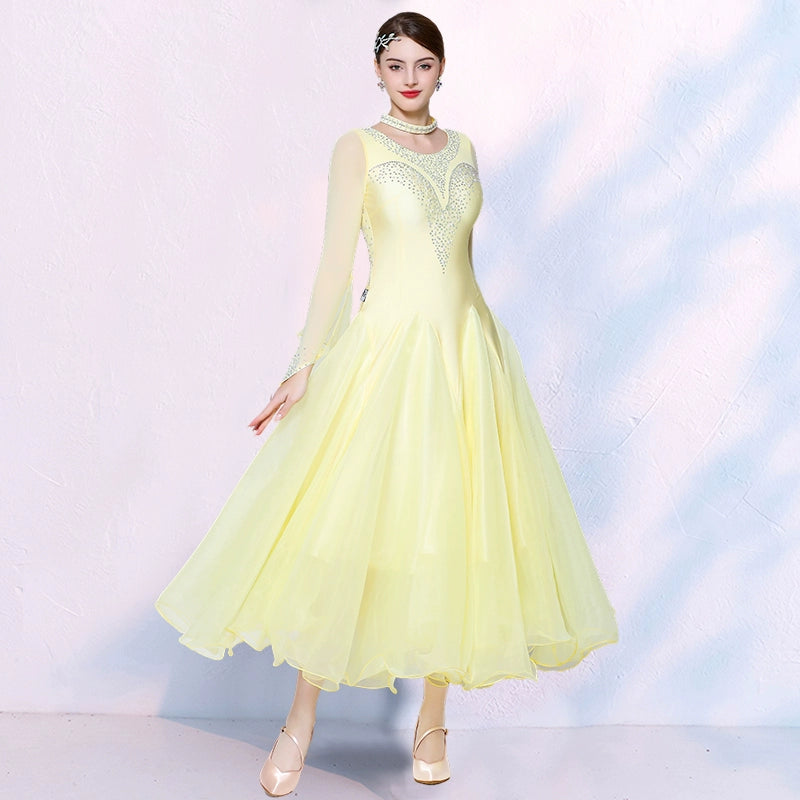 Turquoise Yellow Competition Ballroom Dance Dresses for Women Girls Waltz Tango Rhythm National Dance Gown - Moderndancedress.com