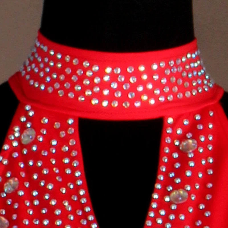 High-end Latin skirt professional competition dress sequins tassels dress customizable for children - Moderndancedress.com