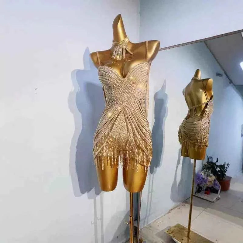 Custom Size Yellow Flesh Competition Latin Dance Dresses for Women Girls Salsa Chacha Performance Costumes