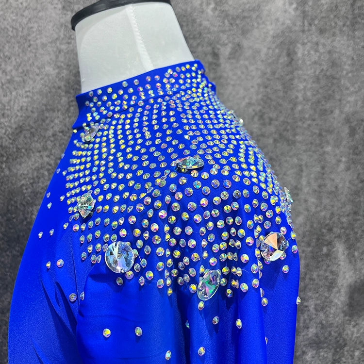 Kids Royal Blue Latin Ballroom Dance Shirts for Children Rhinestones Salsa Latin Competitions Dance Tops for Boys - Moderndancedress.com