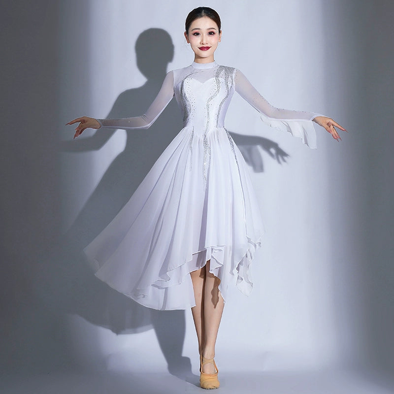 Modern Ballet Dance Dresses for Women Girls Elegant White Modern Ballet Dance Costumes Opening Dance Song Accompaniment Skirt - Moderndancedress.com