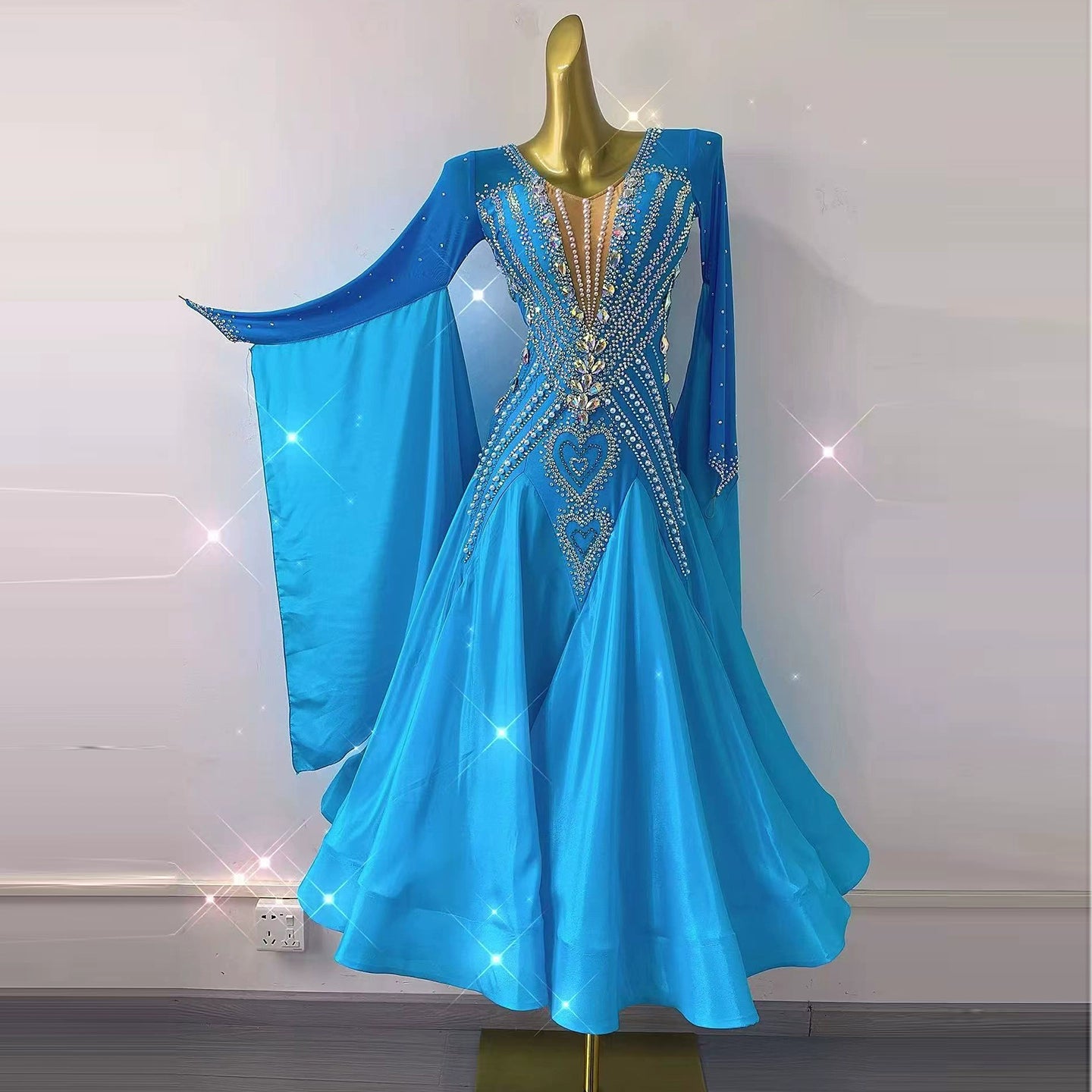 Custom Size Turquoise Competition Ballroom Dance Dresses for Women Girls Waltz Tango Rhyhm Dance Long Gown