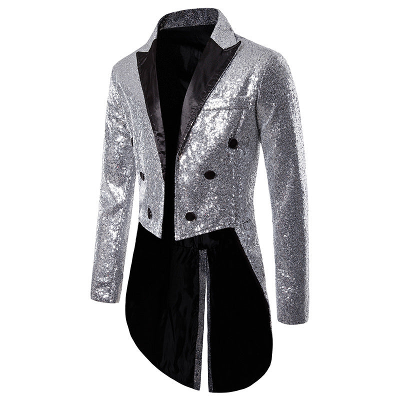 Men's Jazz Dance Costumes Pink Green Gold Sequin Magician Singers Host Tuxedo Coats Banquet Nightclub Jackets - Moderndancedress.com