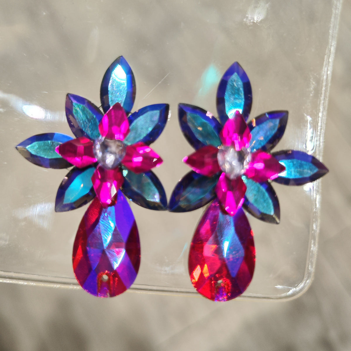 Competition Rhinestones Latin Ballroom Dance Earrings for Women Girls Hot Pink Blue Color
