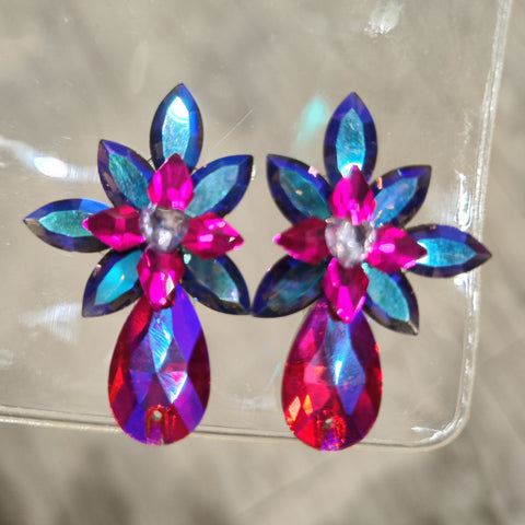 Competition Rhinestones Latin Ballroom Dance Earrings for Women Girls Hot Pink Blue Color