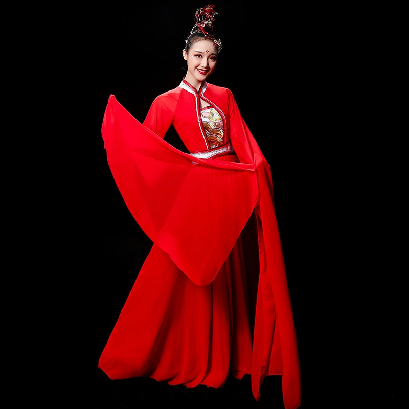 Chinese Folk Dance Costume Watersleeve Dance Dress Classical Dance Performance Dress Ancient Female Style Modern Chinese Style Wei Dance Dress Adults