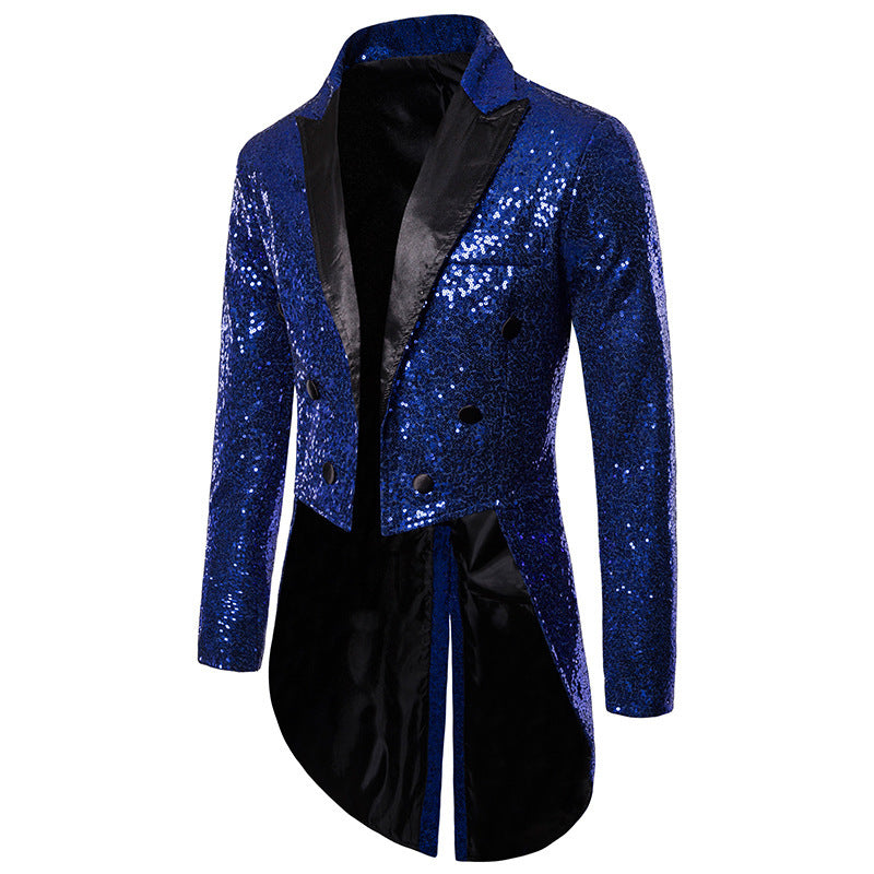 Men's Jazz Dance Costumes Pink Green Gold Sequin Magician Singers Host Tuxedo Coats Banquet Nightclub Jackets - Moderndancedress.com