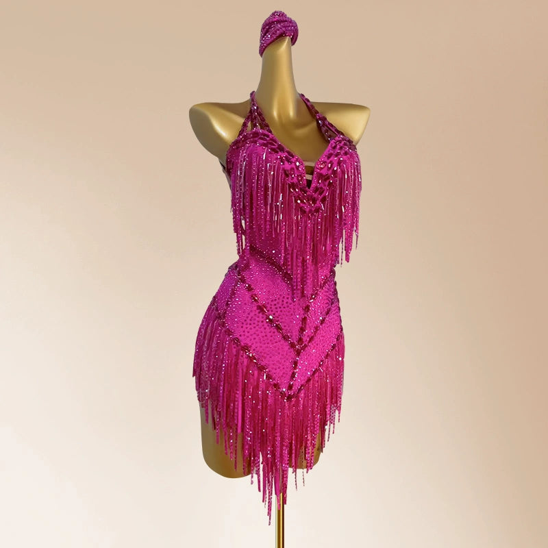 Custom Size Competition Latin Dance Dresses Gold Pink Rhinestones Blackpool Competition Latin Salsa Dance Costumes