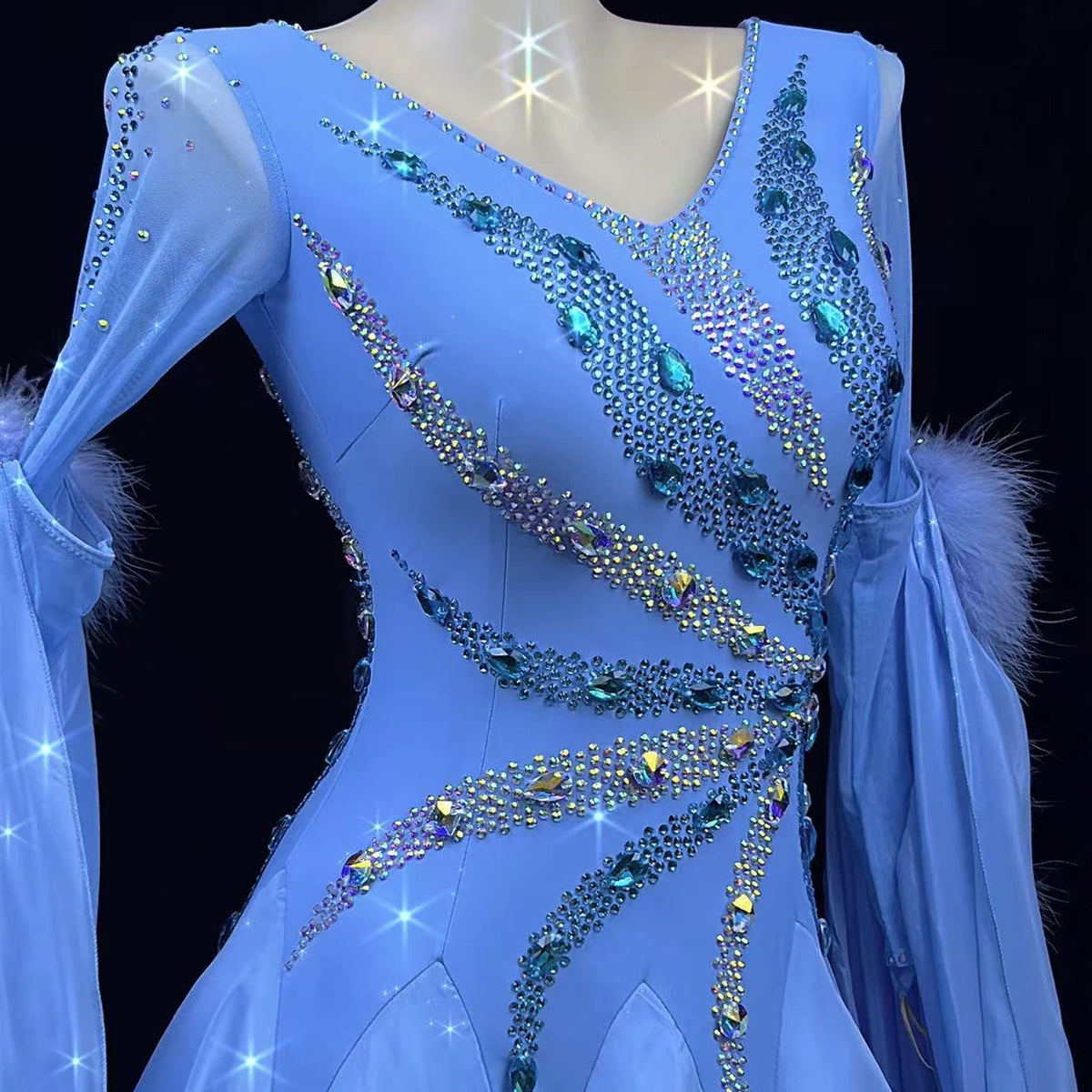 Custom Royal Blue Smooth Ballroom Dance Dress with Bling Crystals