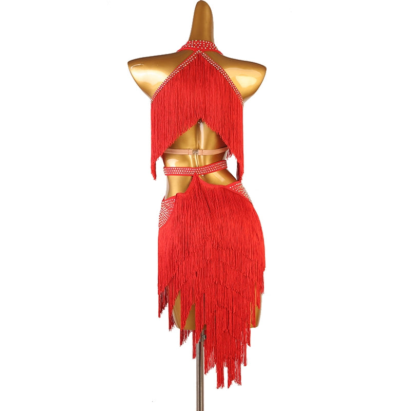 Latin Dance Competition Dresses for Women Girls Navy Yellow Blue Red Purple Dark Green Diamond Haler Neck Latin Salsa Rumba Chacha Dance Costumes - Moderndancedress.com