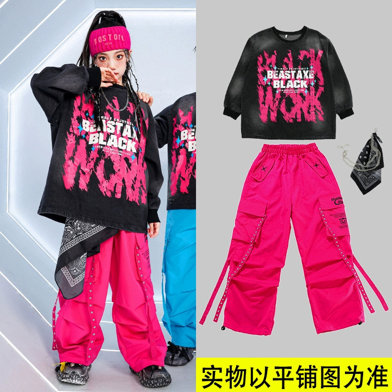 Children's Hiphop Street Dance Costumes for Girls Boys Kids Rappers Singers Gogo Dancers Dance Outfits Fried Street Catwalk Model Show Clothing - Moderndancedress.com