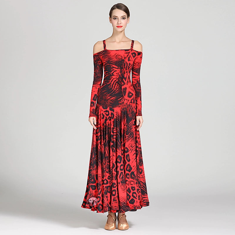 Ballroom dance dresses for women girls red orange blue leopard practice waltz tango dancing gown flamenco swing skirts - Moderndancedress.com