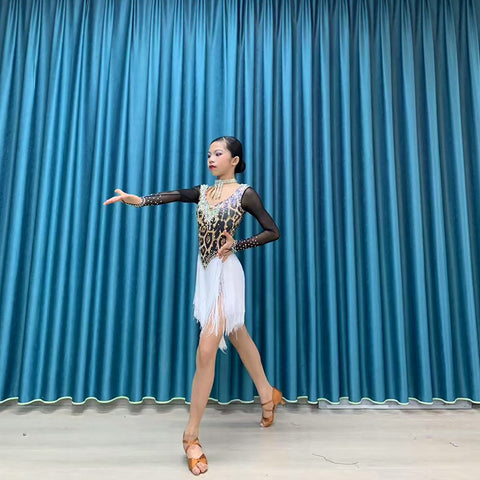 Custom Size Leopard Competition Latin Dance Dresses for Women Girls Salsa Rumba Chacha Performance Outfits
