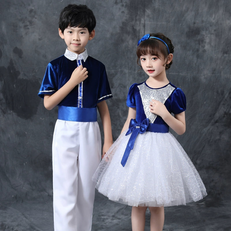 Girls Jazz Dance Costumes Children's chorus performance tutu skirts Church poetry recitation performance outfits for kids - Moderndancedress.com
