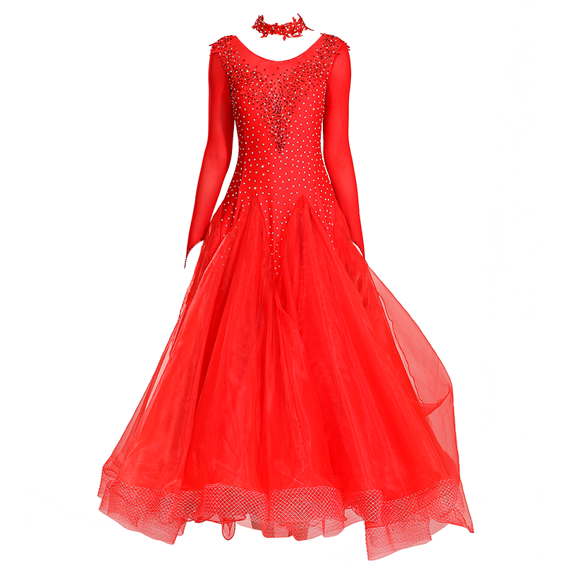 Red Pink Ballroom Dance Dresses for Women Girls Waltz Tango Foxtrot Smooth Modern Dance Swing Skirts - Moderndancedress.com