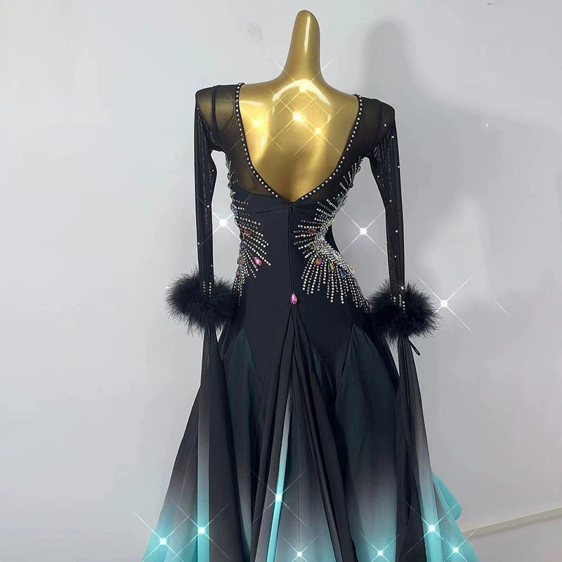 Custom Size Green Gradient Competition Ballroom Dance Dresses for Women Girls Tango Waltz Performance Long Gown - Moderndancedress.com