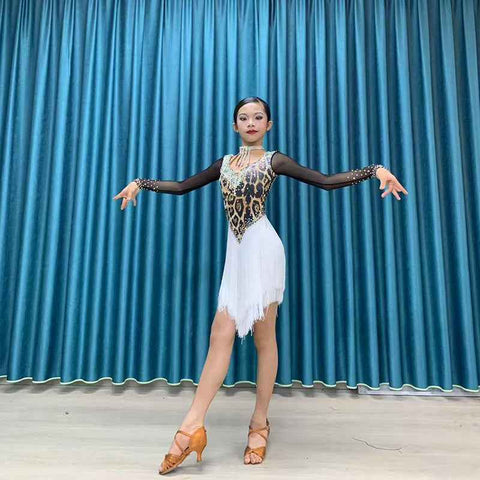 Custom Size Leopard Competition Latin Dance Dresses for Women Girls Salsa Rumba Chacha Performance Outfits