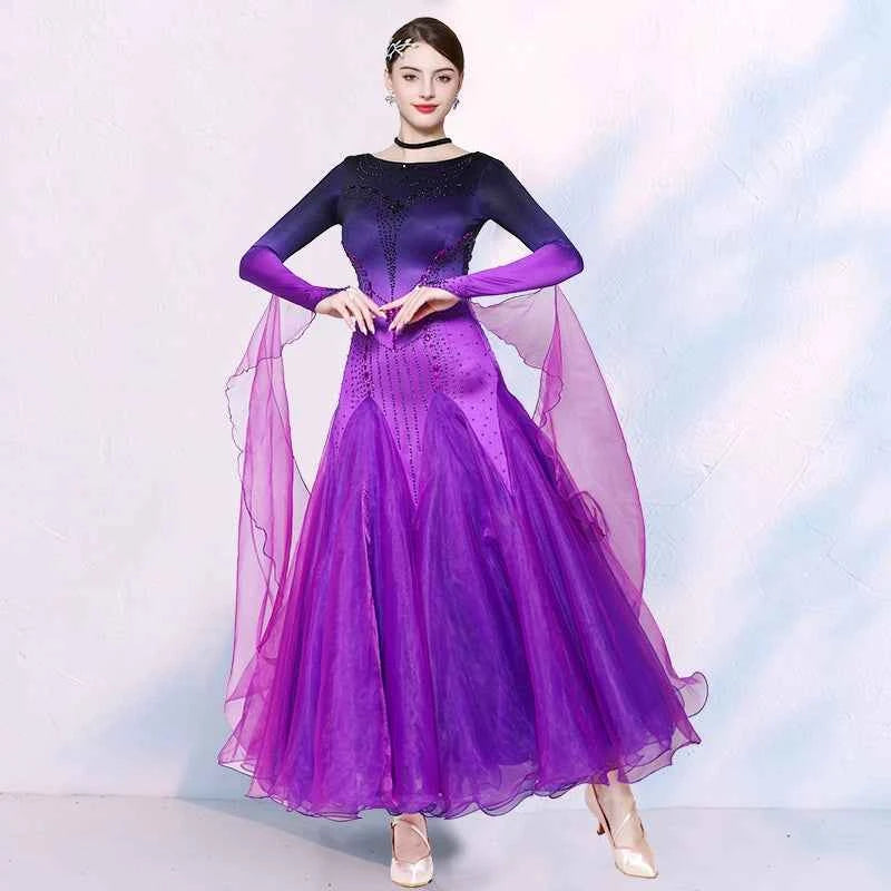 Orange Gradient Ballroom Dance Dresses for Women Girls Blue Violet Foxtrot Rhythm Waltz Tango Dancing Gown