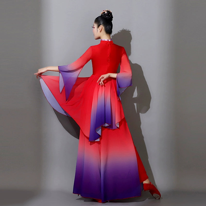 Red violet chinese folk dance costumes for women girls Jiaozhou Yangge umbrella dance dresses classical  fan dance suit - Moderndancedress.com