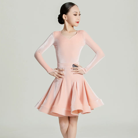 Girls Purple wine velvet ballroom Latin Dance Competition dresses kids International Dance salsa rumba chacha performance skrirts - Moderndancedress.com