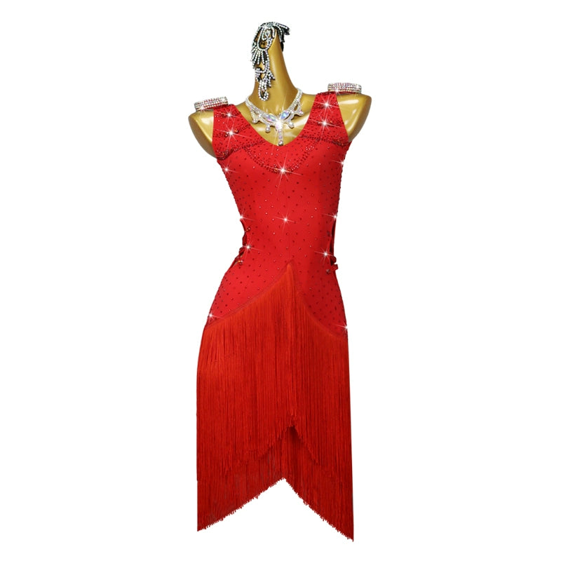 Red Professional competition Latin Dress for women girls kids salsa latin ballroom Contest Costume solo Flower outfits - Moderndancedress.com