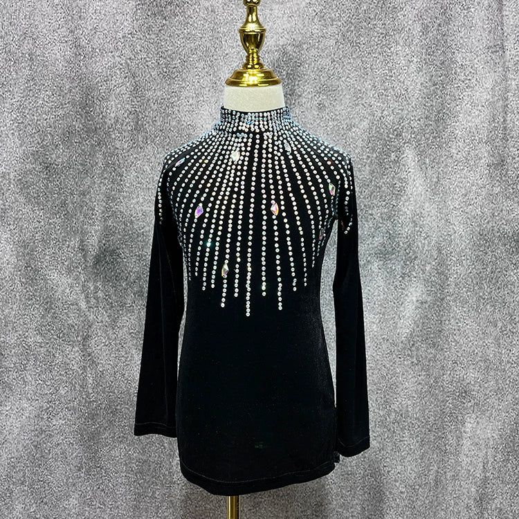 Custom Size Boys Competition Latin Dance Shirts Rhinestones Velvet Salsa Ballroom Latin Dance Tops