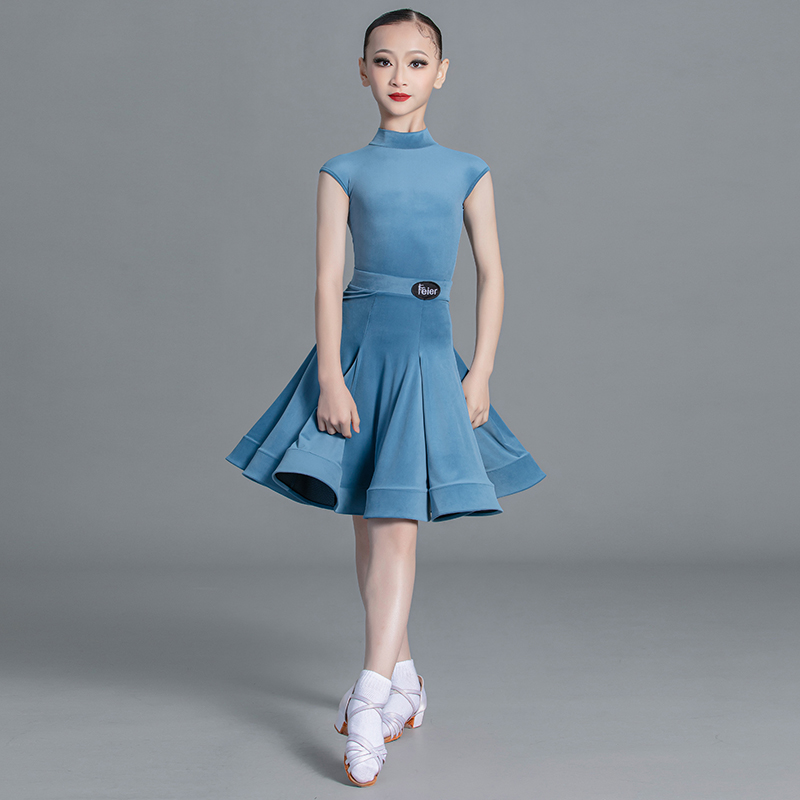 Girls light blue pink green Latin Dance Competition dresses ballroom salsa rumba cha cha Regulations Costume for kids - Moderndancedress.com