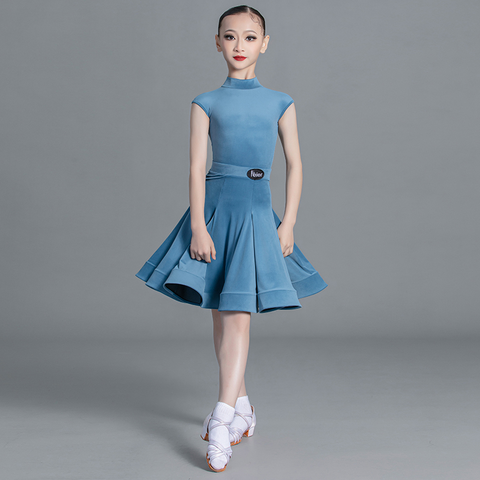 Girls light blue pink green Latin Dance Competition dresses ballroom salsa rumba cha cha Regulations Costume for kids - Moderndancedress.com